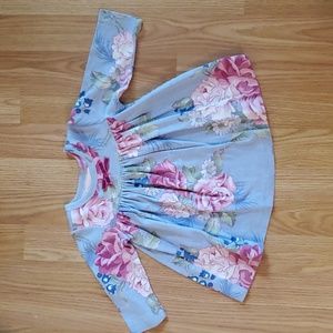 Baby Lulu long sleeve floral dress with ping velvet bow